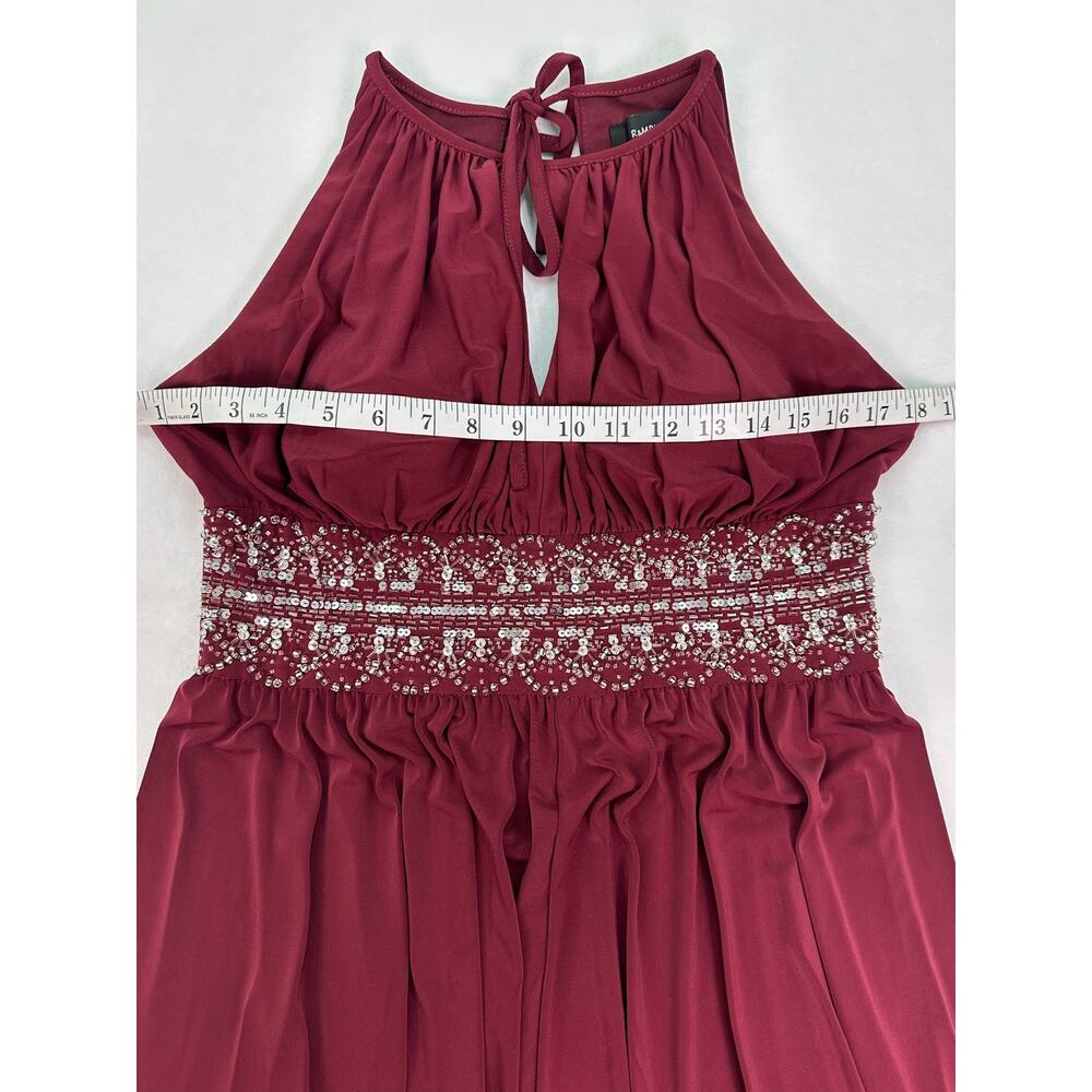 R&M Richards Wine Beaded Halter Evening Gown Keyhole Neck Maxi Dress Size 8 - Picture 13 of 15